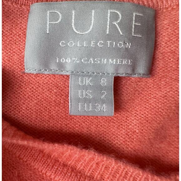 Pure Collection Womens 100% Cashmere V-Neck Sweater Coral Orange, Size 2 (US) - Picture 5 of 7